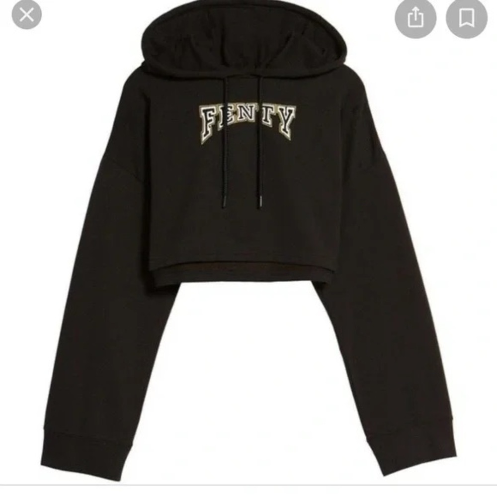 Puma by Fenty Rihanna Cropped Black Hoodie Sweatshirt Logo Pullover Women’s M